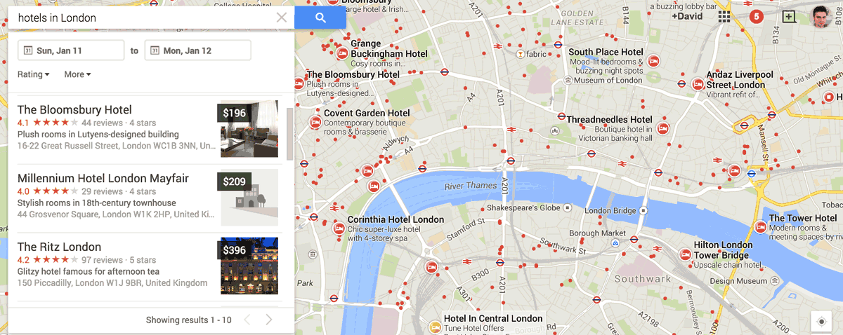 Google Hotel Finder Map Listings